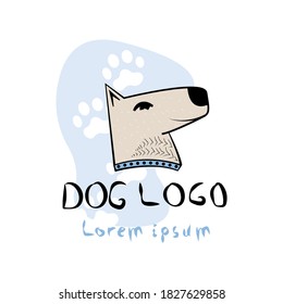 Vector illustration, logo smiling dog. Dog logo on a white background.