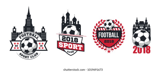 vector illustration. logo soccer cup on football 2018 Russia. graphic design set of banners with modern abstractions and patterns on the background. realistic isolated vector ball