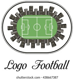 Vector illustration for a logo of soccer football, consisting of green grass football field surrounded by the city's print or website design