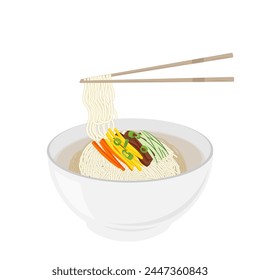 Logo de la Ilustración vectorial Corea del Sur tradicional Fideos de Banquete o Janchi Guksu 