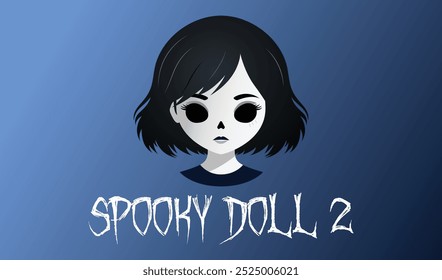 A vector illustration and logo of a spooky, scary girl doll with no eyes and pale skin. Perfect for Halloween-themed designs, eerie visuals, and haunted doll graphics.