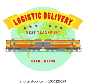 Vector illustration of logo and symbol of delivery company, isolated on white background. Flat style. Design icon of railway locomotives.
