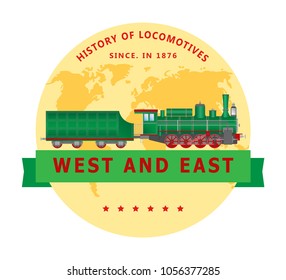 Vector illustration of logo and symbol of delivery company, isolated on white background. Flat style. Design icon of vintage railway locomotives.