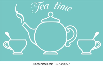 Vector illustration of logo for teapot. A cups for tea
