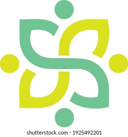 Vector illustration of a logo template, a combination of four twisted leaves with four circles of a human head forming a butterfly insect animal. 4000x4000 pixel perfect.
