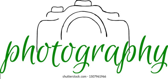 Vector illustration Logo template for photographer. Image cameras and the inscription photo is green.