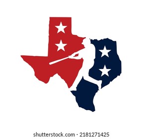 Ein Vektorgrafik-Logo des texas Baseball Team Championship Logos mit Kartenstatus von Texas mit Baseball-Player  