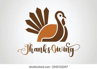 Una Ilustración vectorial y el logotipo de un pavo de Acción de Gracias en marrón con un diseño elegante y elegante que representa una comida de acción de gracias perfecta para diseños festivos de vacaciones y proyectos temáticos de Acción de Gracias