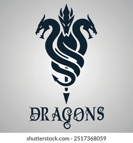 A vector illustration and logo of three intertwined dragons, creating a dynamic and mythical design. Ideal for fantasy themes, mystical visuals, and dragon-themed graphics.