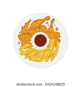 Vector illustration logo of Top view fried chicken and french fries