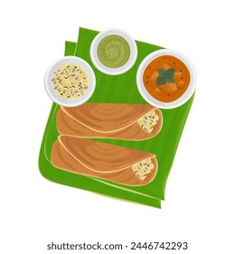 Logo de la Ilustración vectorial Top View Masala dosa en hoja de plátano