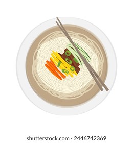 Logo de la Ilustración vectorial Vista superior Janchi Guksu Fideos de Banquete