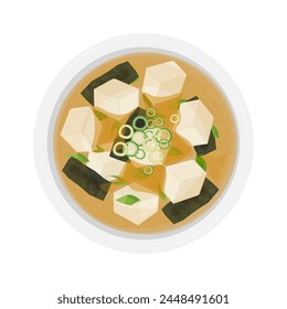 Logo de la Ilustración vectorial Vista superior Cocina japonesa Sopa de miso