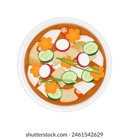 Vector Illustration logo Top view nabak kimchi or korean water kimchi