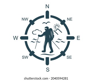 Vector illustration, logo, tourism and recreation icon. The direction of the space. Compass.
