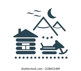 Vector illustration, logo, tourism and recreation icon. Camping. Snowmobile. Isolated on a white background.