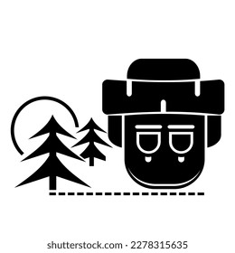 Vector illustration, logo, tourist backpack icon . Isolated on a white background.