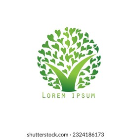 vector, illustration, logo of a tree forming a circle with circular love leaves