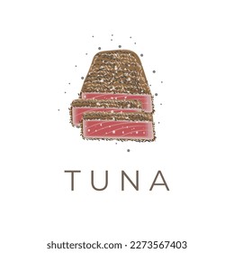 Vector Illustration Logo of Tuna Tataki Ahi Tuna or Tuna Meat Covered in Sesame