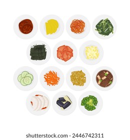 Logotipo de la Ilustración vectorial Varios tipos de banchan de guarniciones coreanas