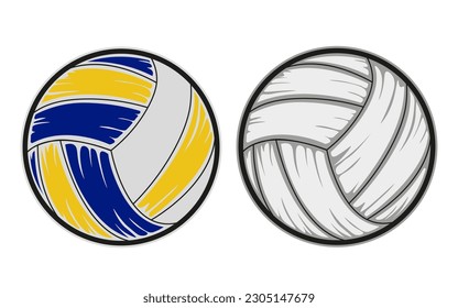 vector illustration and logo of volleyball in color, plain white cool and suitable for design of championship logos, volleyball sports news and club logos