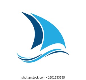 A vector illustration logo of Water wave and sail logo sign  in blue color