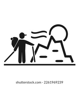 Ilustración vectorial, logotipo, icono web para recreación al aire libre, viajes y camping. Montañas, colinas. Diseño plano. Aislado sobre un fondo blanco.