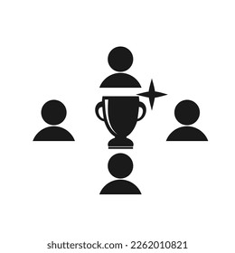Vector illustration, logo, web icon of the cup and the team of people. Success and achievements. Isolated on a white background.