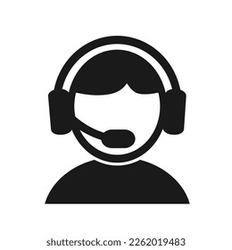 Vektorgrafik, Logo, Web-Symbol eines Mannes in Kopfhörern, ein Support-Service-Operator. Einzeln auf weißem Hintergrund.