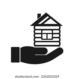 Vector illustration, logo, web icon of the house in your hand. Industry and construction. Isolated on a white background.