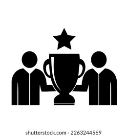 Vector illustration, logo, web icon. Success, achievements and team. People and the cup.  Isolated on a white background.