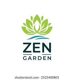 A vector illustration logo a wellness brand zen garden minimalist lotus flower icon with water wave