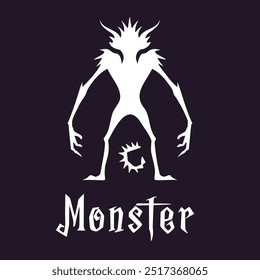 Uma ilustração vetorial e o logotipo de uma silhueta de monstro branco. Perfeito para desenhos de Halloween, visuais assustadores e gráficos de criaturas misteriosas.