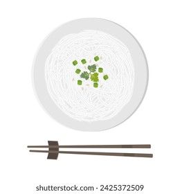Vector illustration logo of white shirataki noodles or konjac noodles top view
