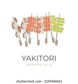 Vector Illustration Logo of Yakitori Various Japanese Satay with Bamboo Skewers