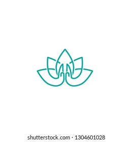 Vector illustration of Logo for a yoga studio. Lotus logo with Namaste. graphic design elements in flat style for spa or yoga center, studio. Healthy body and Soul. - Vector