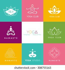 Vector Yoga Icons Round Line Badges Stock Vector (Royalty Free ...