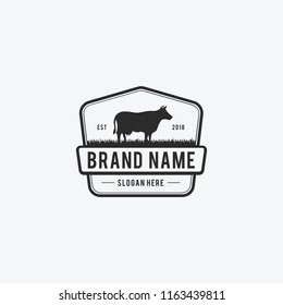Vector Illustration logos and badges farm cow isolated or white background. Farm animals badges. - Vector