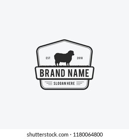 Vector Illustration logos and badges farm sheep isolated or white background. Farm animals badges