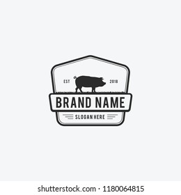 Vector Illustration logos and badges farm pig isolated or white background. Farm animals badges