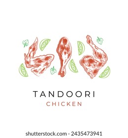 Vector illustration logoSimple line art Indian food chicken tandoori or Chicken Tikka