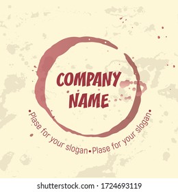 Vector illustration of logotype. Glass print, wax seal, red wine stain, mug and cup stain. Logo for winery, wine shop, bar, café, restaurant, viniculture, delivery service, sommelier