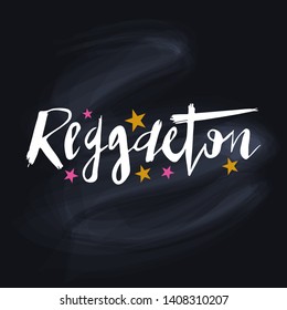 Vector Illustration of logotype reggaeton. Lettering typography poster. Vector badges for reggaeton. Calligraphy background. EPS 10