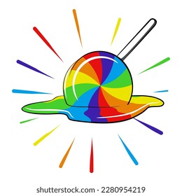 ilustración vectorial del icono del dulce lollipop con colores del arcoiris del símbolo del orgullo fusión y difusión
