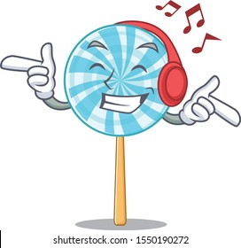 Vector illustration of lollipop cartoon style listening music