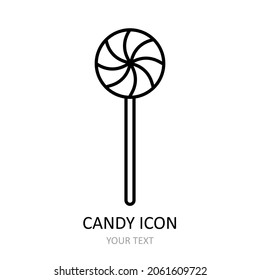 Vector illustration with lollipop icon. Sweet candy. Outline drawing. 