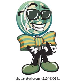 vector illustration of lollipop mascot character standing smoking wearing sunglasses