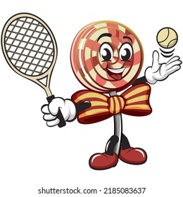 vector illustration of lollipop mascot character playing tennis ball