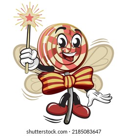 vector illustration of lollipop mascot character being a magical fairy