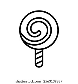 Vector illustration of lollipop on stick in line art style isolated on white background.	